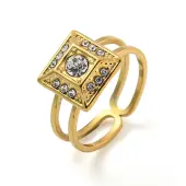 Ion Plating(IP) 304 Stainless Steel Rhinestone Square Finger Rings for Women Men