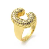 Letter Brass Micro Pave Clear Cubic Zirconia Open Cuff Ring for Women