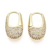 Brass Micro Pave Clear Cubic Zirconia Oval Hoop Earrings