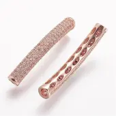 Brass Micro Pave Cubic Zirconia Tube Beads