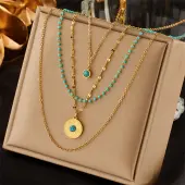 304 Stainless Steel & Synthetic Turquoise Pendant Multi Layered Necklaces for Women