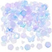 10 Sets Purple Acrylic Spacer Beads Assorted Flower Butterfly Leaf Bow Beads Transparent Frosted Beads Acrylic Loose Beads for Necklace...