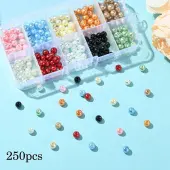 250Pcs 10 Colors Baking Painted Pearlized Glass Pearl Round Beads
