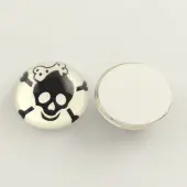 Skull and Crossbones Pattern Printed Glass Half Round Cabochons