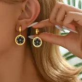 Stainless Steel Inlaid Shell Flower Hollow Hoop Earrings for Elegant French Style Lady