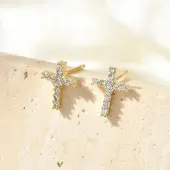 Brass Micro Pave Clear Cubic Zirconia Stud Earrings