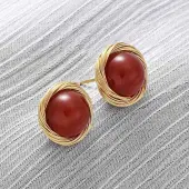 Brass Natural Carnelian Stud Earrings