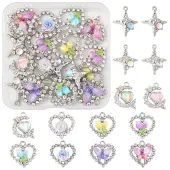 20Pcs 8 Styles Platinum Alloy Glass Pendants