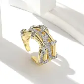 Brass Micro Pave Clear Cubic Zirconia Cuff Finger Rings for Women