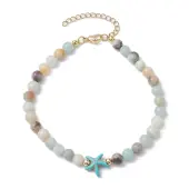 Natural Flower Amazonite &  Synthetic Turquoise Charm Anklets for Women