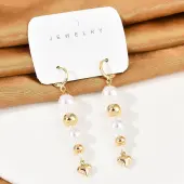 Brass ABS Plastic Pearl Tassel Hoop Earrings