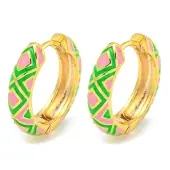 Rack Plating Rhombus Pattern Brass Enamel Hoop Earrings