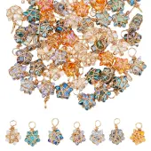 70Pcs 7 Color Copper Wired Wrapped Glass Pendants