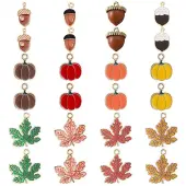 24Pcs 12 Style Autumn Theme Alloy Enamel Pendants