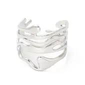 Non-Tarnish 304 Stainless Steel Twist Wave Open Cuff Ring for Women