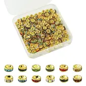 240Pcs 12 Colors Brass Grade A Rhinestone Spacer Beads