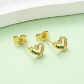 Brass Micro Pave Cubic Zirconia Heart Stud Earrings