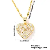 Elegant Brass Pave Clear Cubic Zirconia Heart Pendant Necklaces for Women