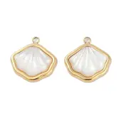 304 Stainless Steel Pave Natural White Shell Charms