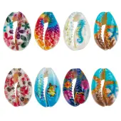 48Pcs 7 Styles Printed Natural Cowrie Shell Beads Sets