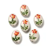 Flower Theme Printed Handmade Porcelain Beads