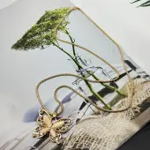 Alloy Crystal Rhinestone and Beige Glass Butterfly Pendant Necklaces for Women