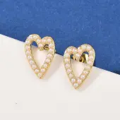 Brass ABS Plastic Pearl Hollow Heart Stud Earrings