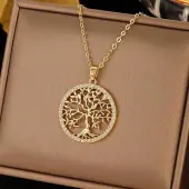 Brass Micro Pave Clear Cubic Zirconia Tree of Life Pendants