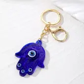 Hamsa Hand/Hand of Miriam with Evil Eye Plastic Pendant Keychain