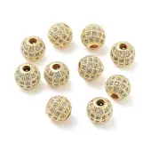 Round Brass Micro Pave Cubic Zirconia Beads