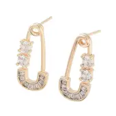 Safety Pins Shape Brass Stud Earrings