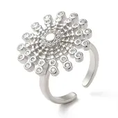 Rotatable Cubic Zirconia Flower Open Ring