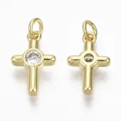 Brass Micro Pave Cubic Zirconia Tiny Cross Charms