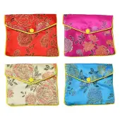 Rectangle Floral Embroidery Cloth Zipper Pouches