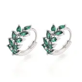 Brass Micro Pave Cubic Zirconia Leaf Hoop Earrings