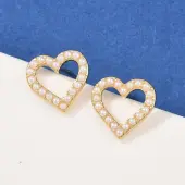 Brass ABS Plastic Pearl Hollow Heart Stud Earrings