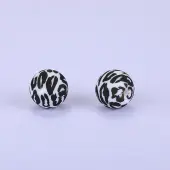 Printed Round with Leopard Print Pattern Silicone Focal Beads