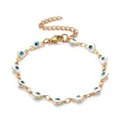 Enamel Heart with Evil Eye Link Chains Bracelet