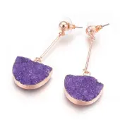 Natural Druzy Quartz Dangle Stud Earrings