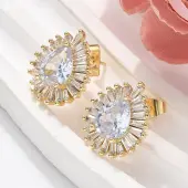 Brass Micro Pave Clear Cubic Zirconia Stud Earrings
