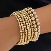 8Pcs 8 Styles Brass & CCB Beaded Stretch Bracelet Set