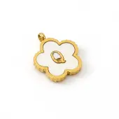 Golden Tone Stainless Steel Pave White Shell Letter Flower Charms