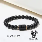 12 Constellations Theme Frosted Black Stone Round Beaded Stretch Bracelets for Women Men