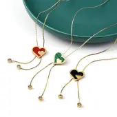 PVD Vacuum Plating 304 Stainless Steel Enamel Heart Pendant Necklaces