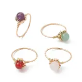 Natural Mixed Gemstone Round Beads Finger Ring