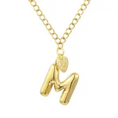 304 Stainless Steel Clear Cubic Zirconia Heart & Letter Pendant Curb Chain Necklaces for Women