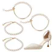 4Pcs 2 Styles Plastic Pearl Beaded Anklets Set