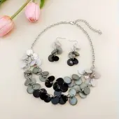 Flat Round Shell Dangle Earrings & Double Layer Necklaces Sets