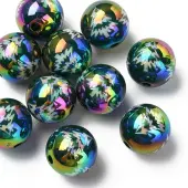 10Pcs Christmas Theme UV Plating Acrylic Round Beads