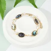 Oval Brass Abalone Shell Link Bracelets